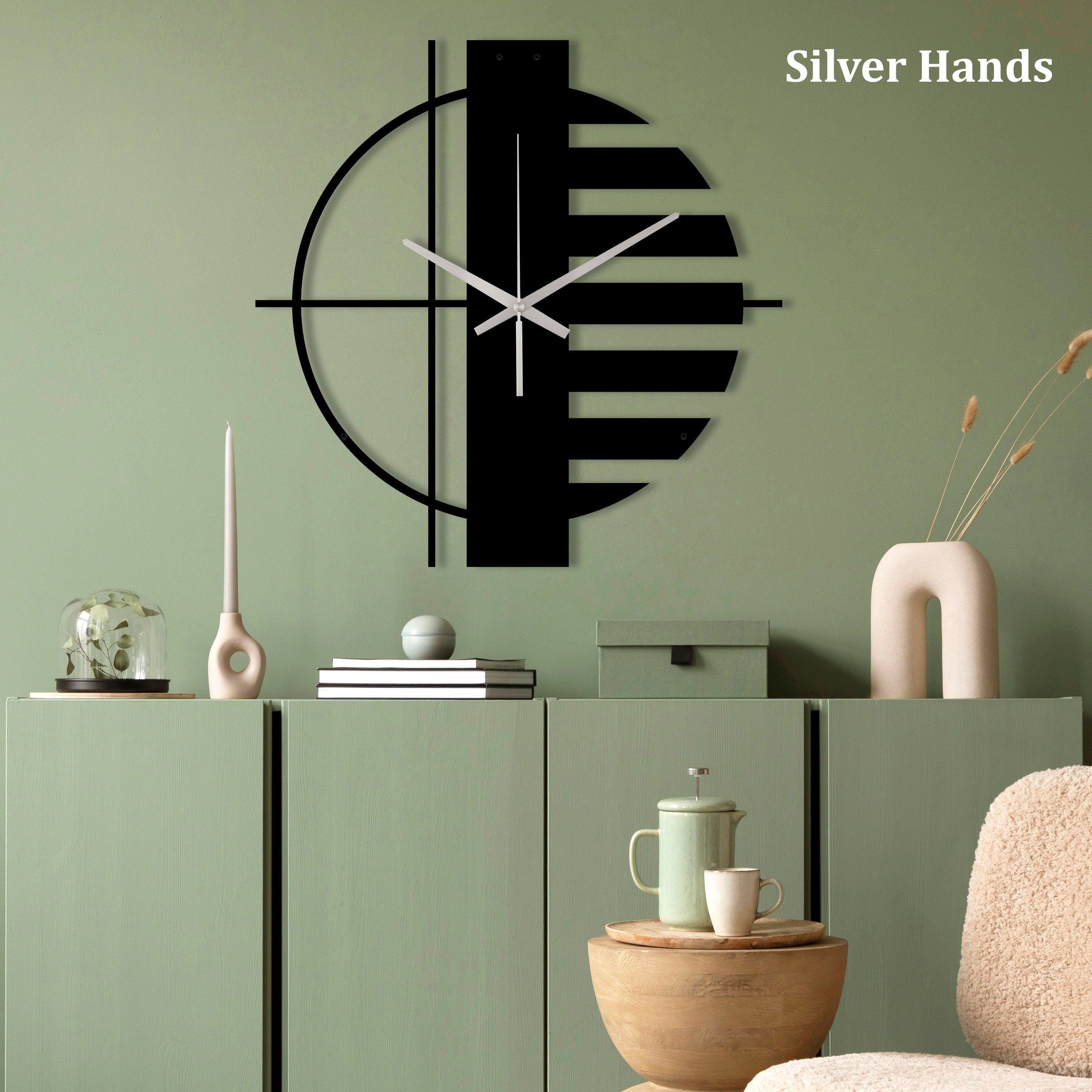 Minimalist Clock, Black Wall Clock, House Warming Gift, Extra Large Clock, Metal Art Wall Clock, Unique Wall Clock, Mantel Metal Wall Clock