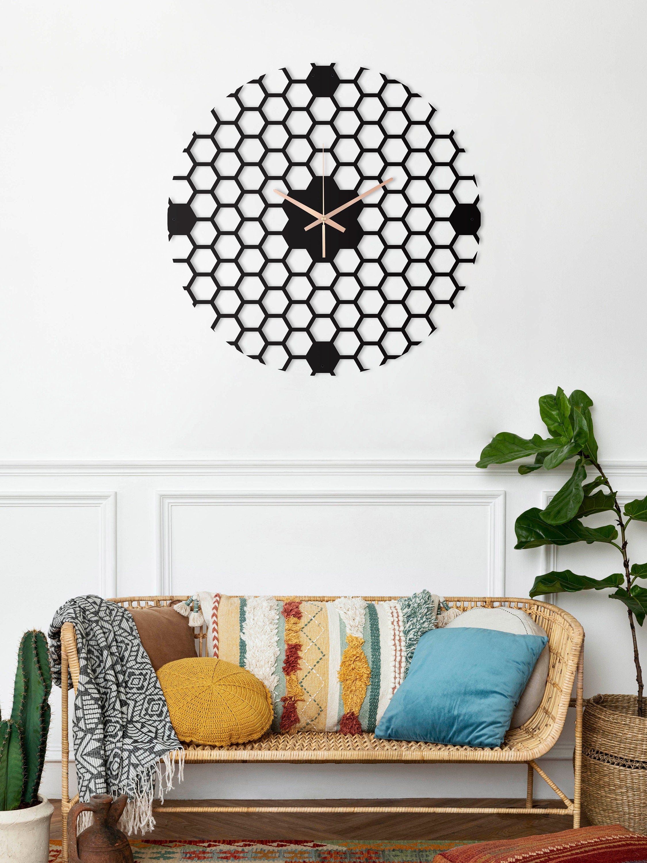 Honeycomb Wall Clock, Laser Cut Clock, Metal Wall Clock, Oversized Wall Clock, Farmhouse Wall Clock, Small Wall Clock, Clocks For Wall