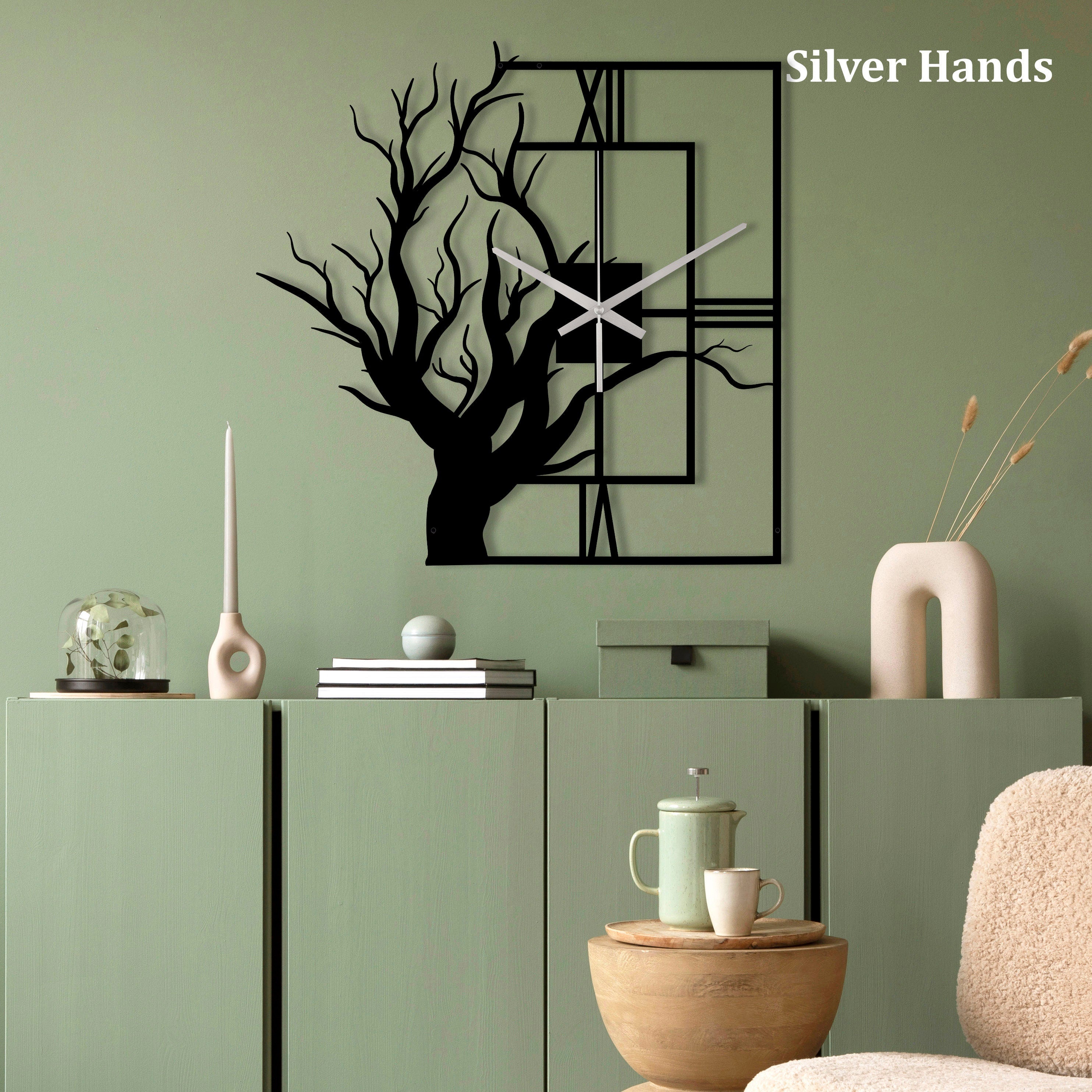 Tree Clock, Rectangle Wall Clock, Decorative Clock, Metal Wall Clock, Rectangular Wall Clock, Large Farmhouse Clock, Home Decor And Gifts