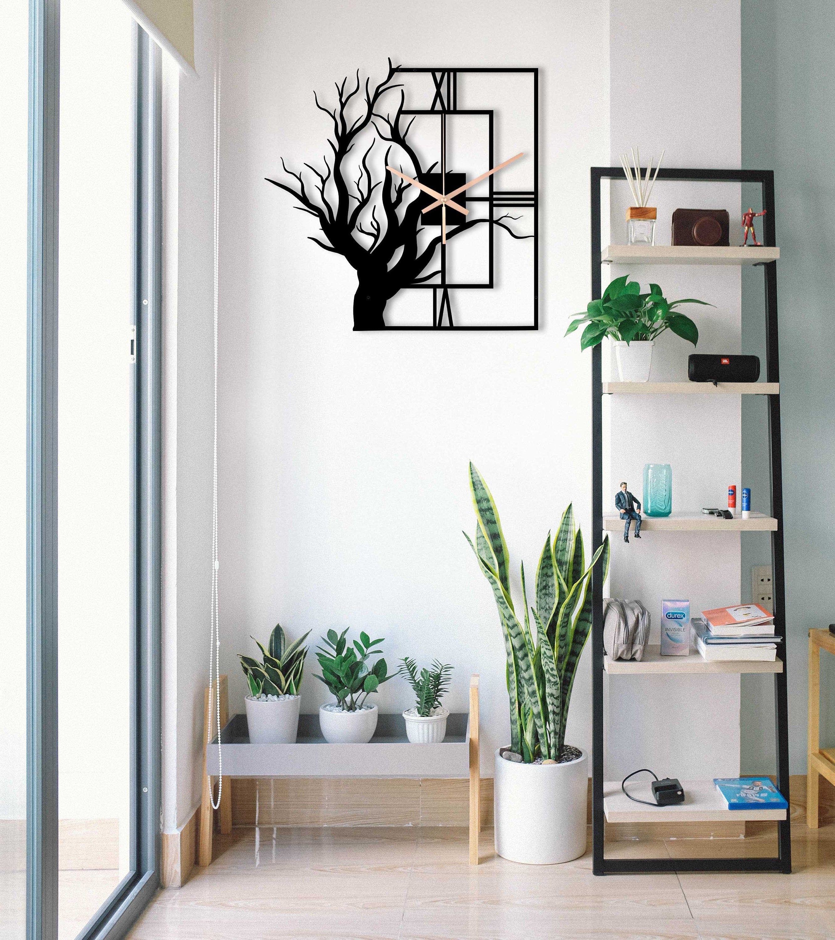 Tree Clock, Rectangle Wall Clock, Decorative Clock, Metal Wall Clock, Rectangular Wall Clock, Large Farmhouse Clock, Home Decor And Gifts