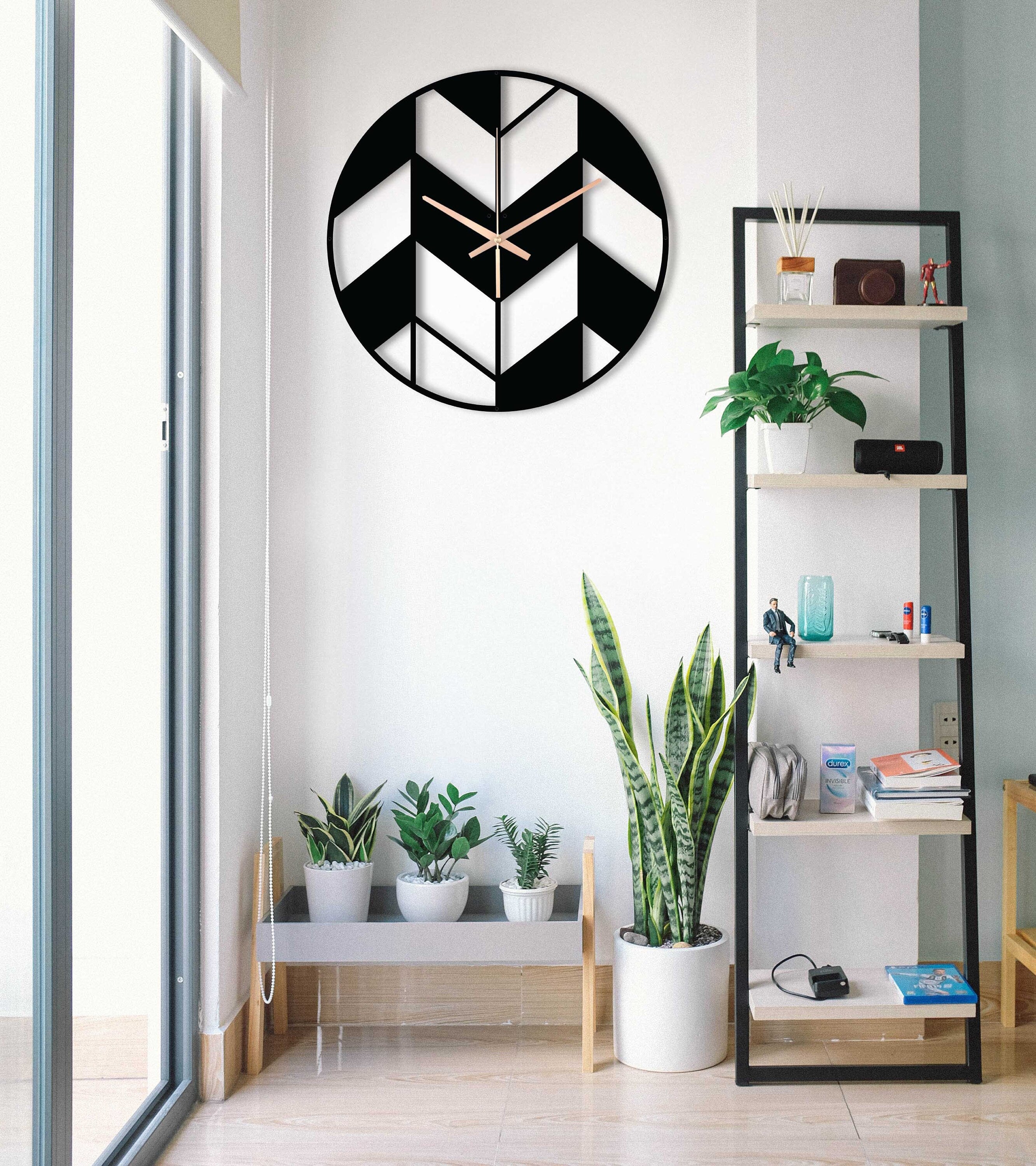 Minimalist Clock, Geometric Wall Clock, Unique Wall Clock, Black Wall Clock, Metal Art Wall Clock, Game Room Clock, Sunburst Wall Clock