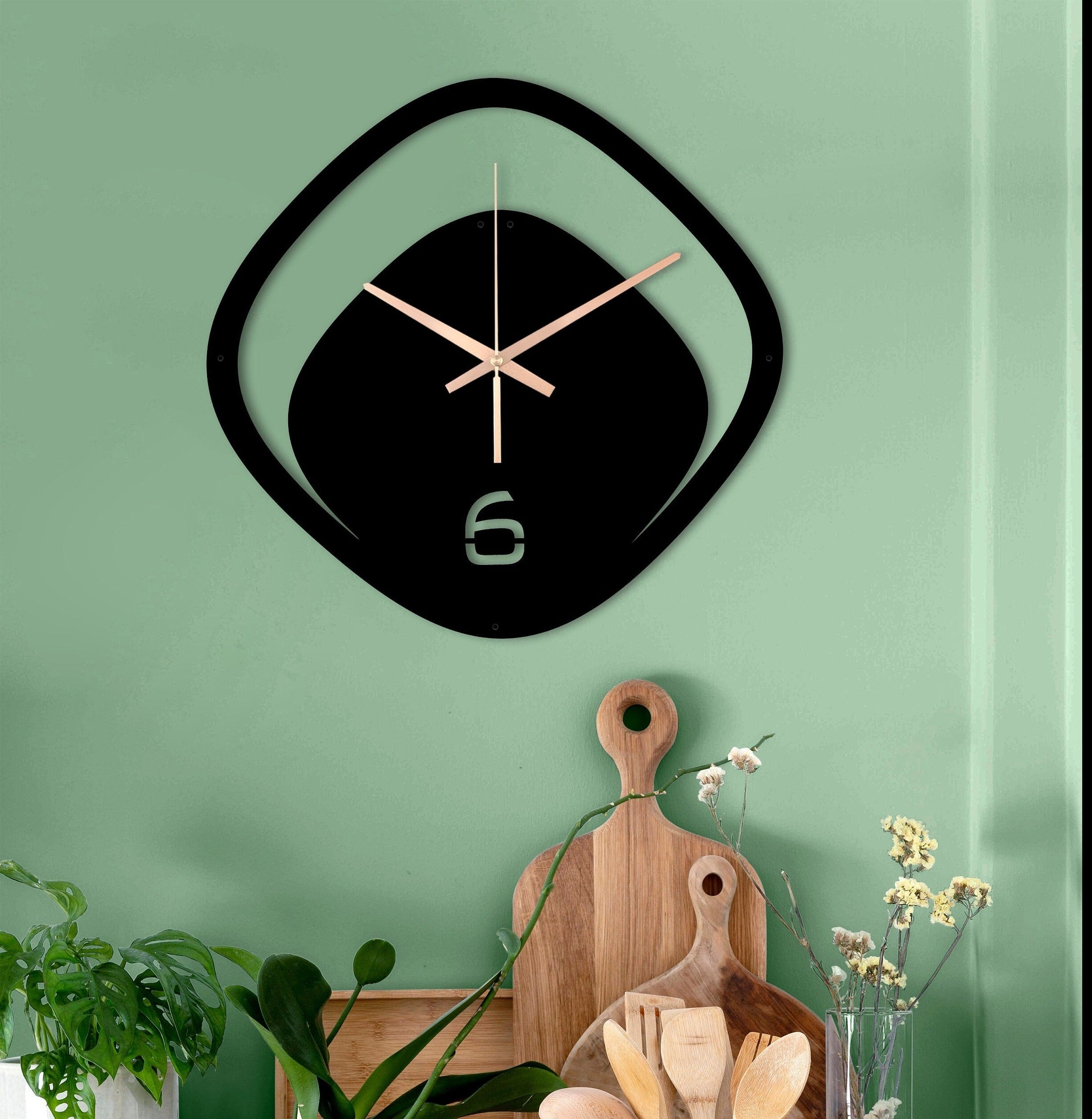 Minimalist Clock, Square Wall Clock, Unique Wall Clock, Black Wall Clock, Oversized Clock, İnterior Metal Wall Clock, Design Laser Cut Clock