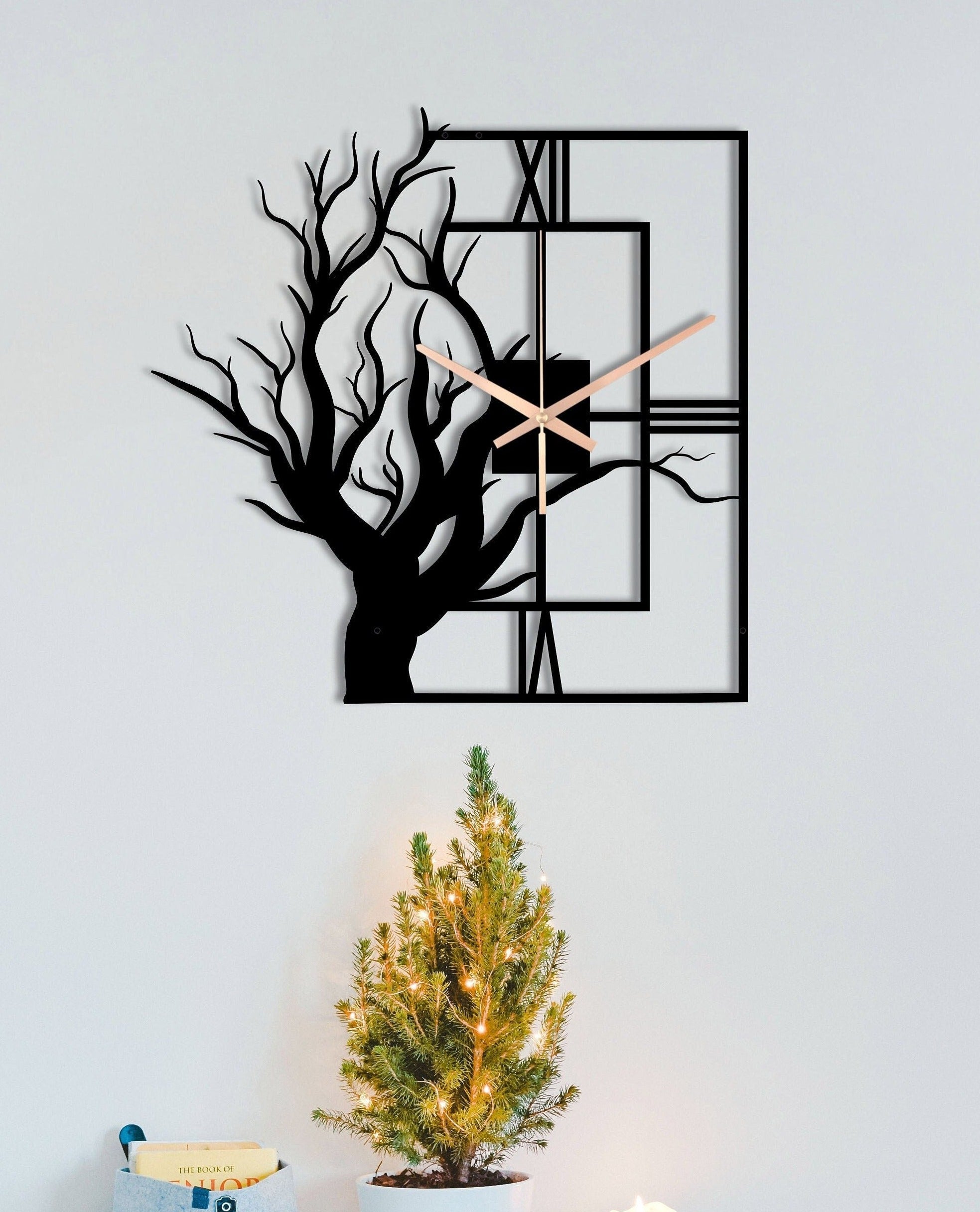 Tree Clock, Rectangle Wall Clock, Decorative Clock, Metal Wall Clock, Rectangular Wall Clock, Large Farmhouse Clock, Home Decor And Gifts