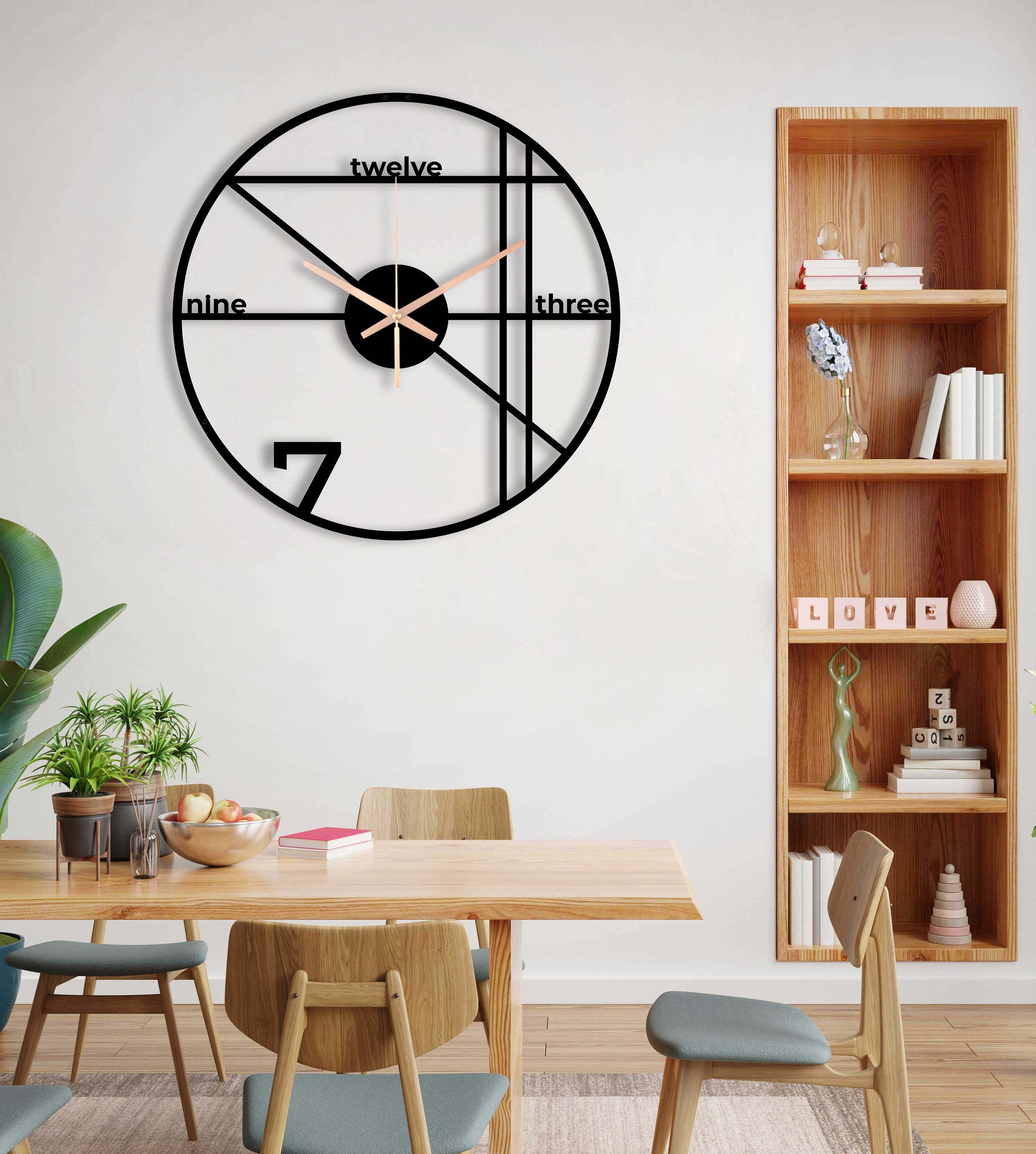 Minimalist Clock, Oversized Wall Clock, Metal Wall Clock, Farmhouse Wall Clock, Small Wall Clock, Unique Wall Clock, Black Wall Clock