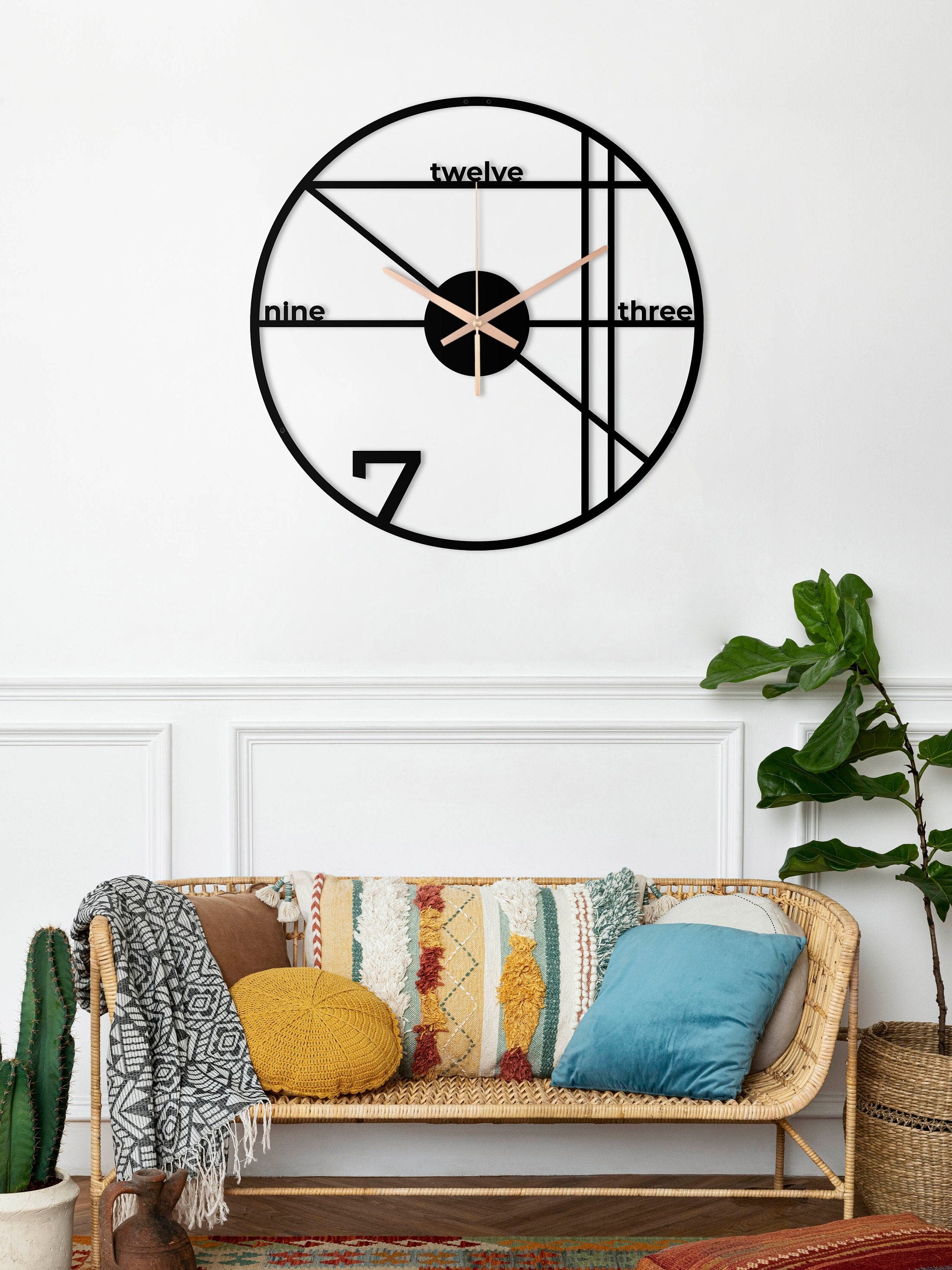 Minimalist Clock, Oversized Wall Clock, Metal Wall Clock, Farmhouse Wall Clock, Small Wall Clock, Unique Wall Clock, Black Wall Clock