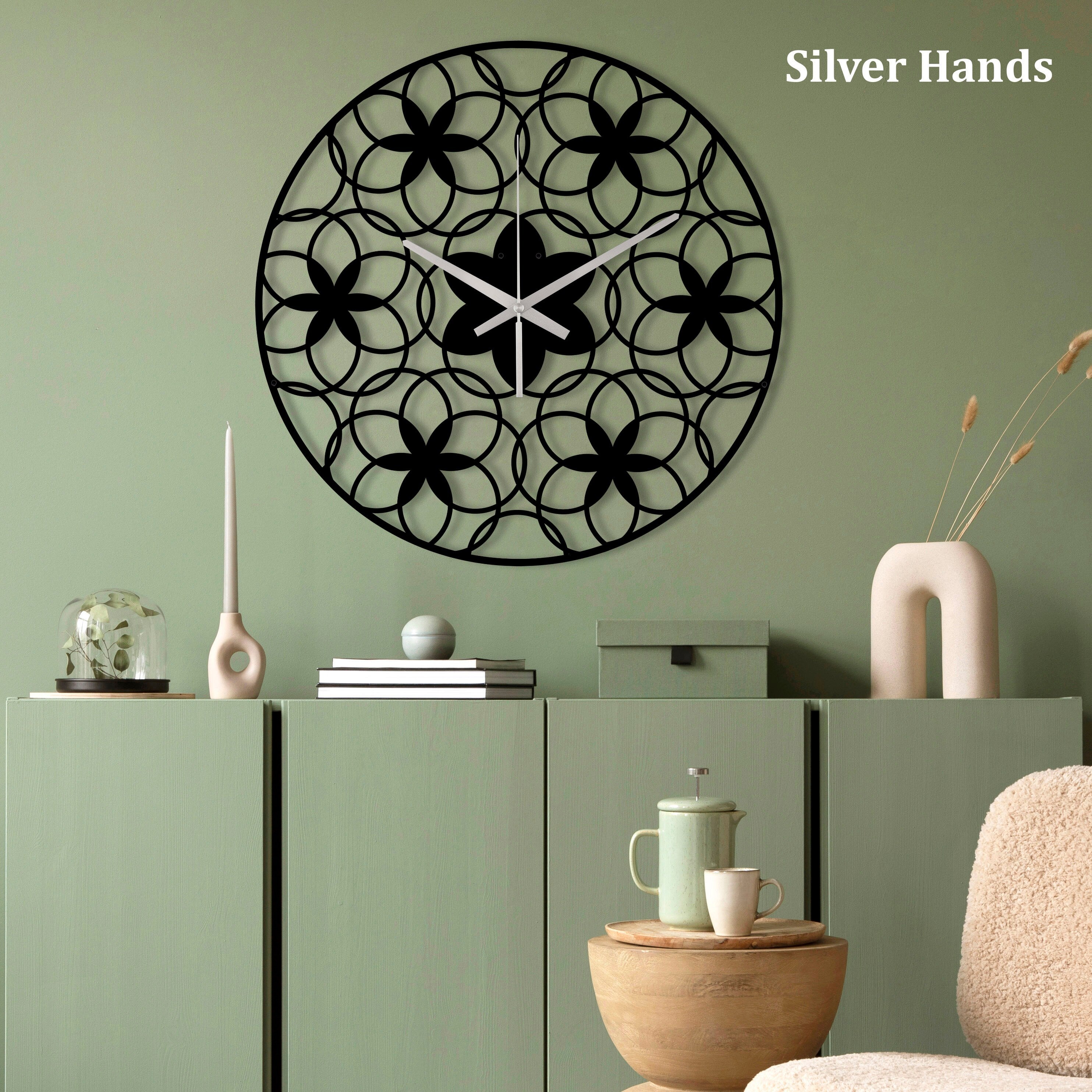 Flower of Life  Wall Clock, Sacred Geometry Metal Wall Clock, Yoga Studio Oversized Wall Clock, Mandala Wall Clock, Decorative Wall Clock