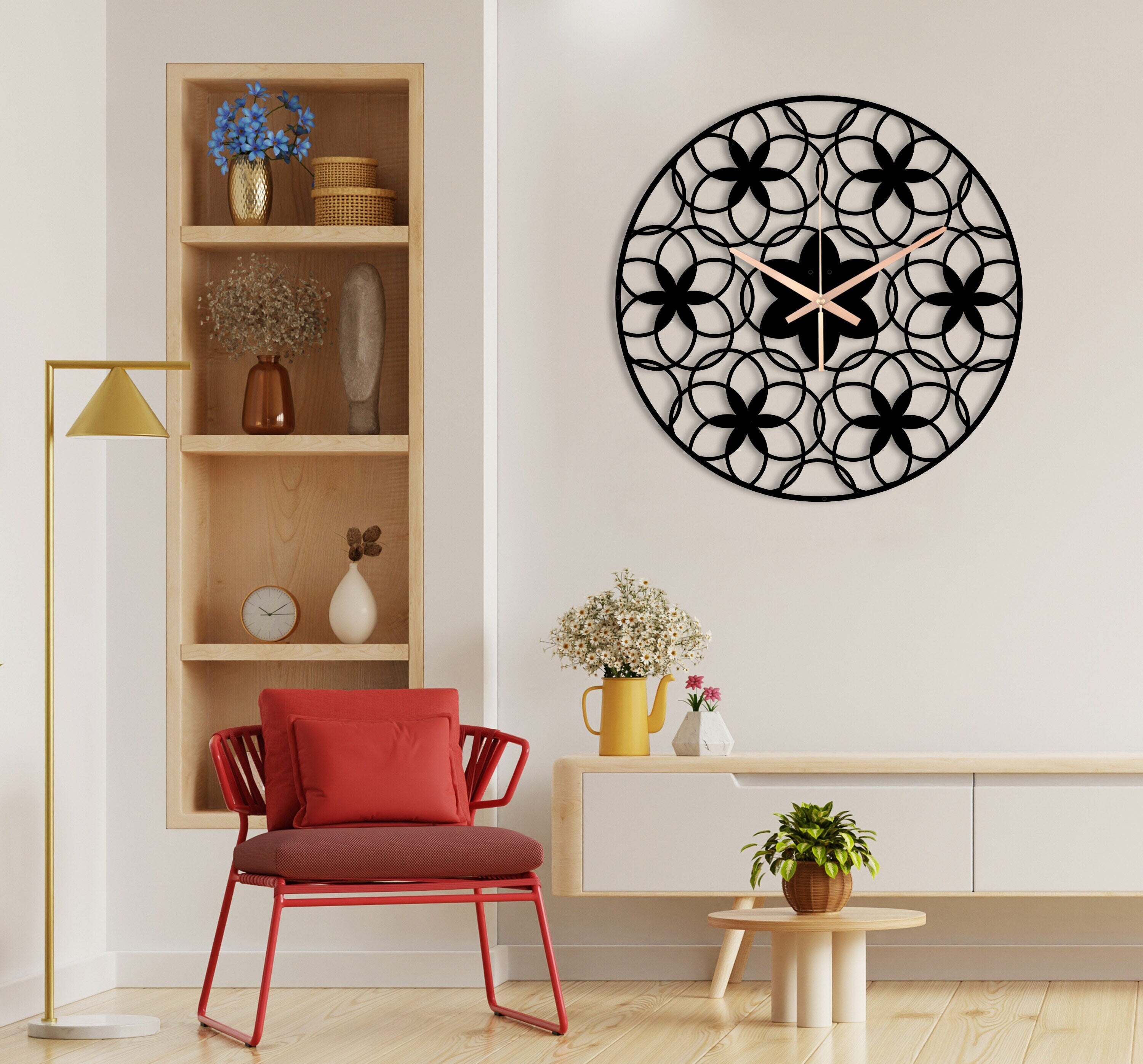 Flower of Life  Wall Clock, Sacred Geometry Metal Wall Clock, Yoga Studio Oversized Wall Clock, Mandala Wall Clock, Decorative Wall Clock