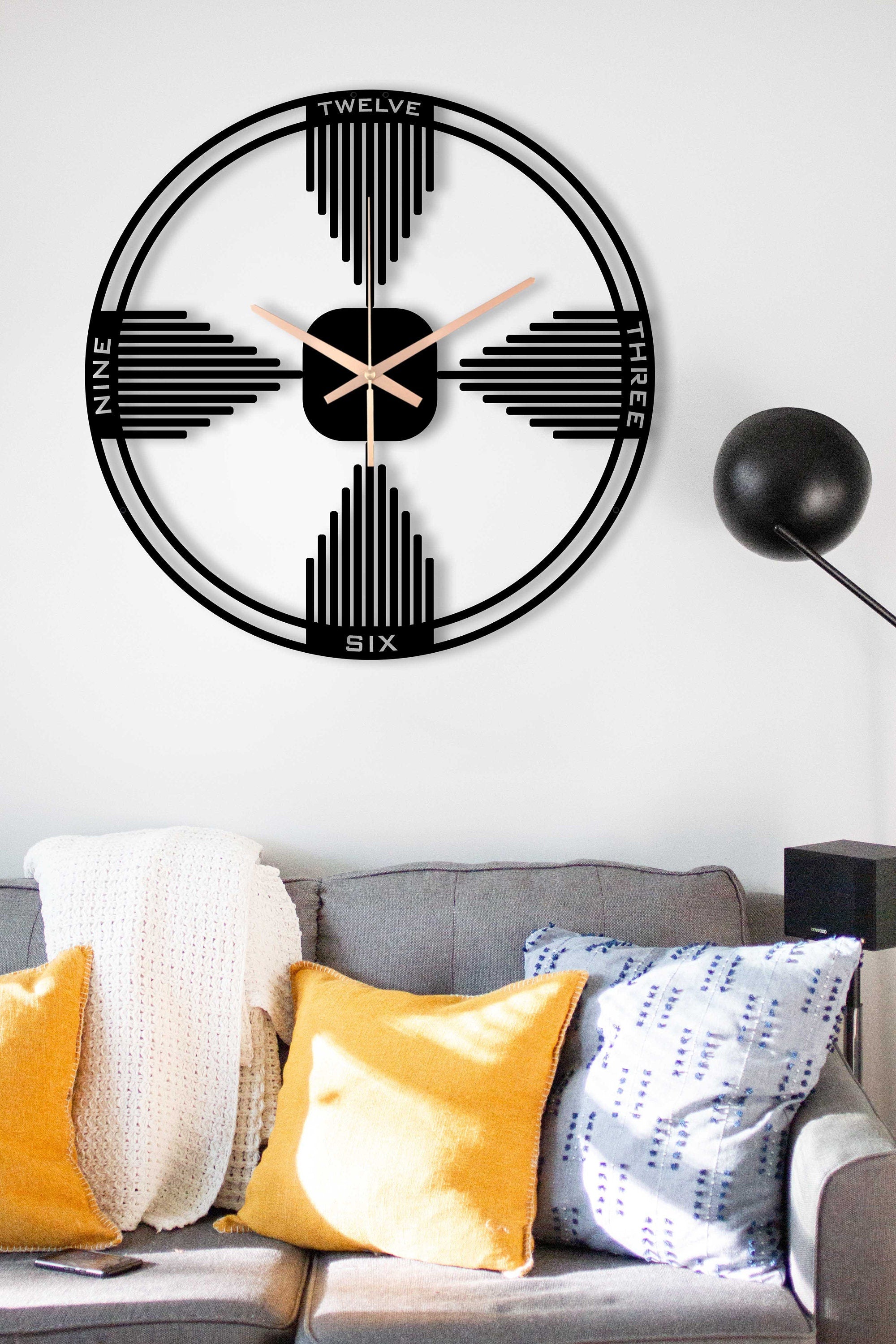 Minimalist Clock, Unique Wall Clock, Black Wall Clock, Oversized Wall Clock, Minimalist Livingroom Clock, Horloge Murale, Laser Cut Clock