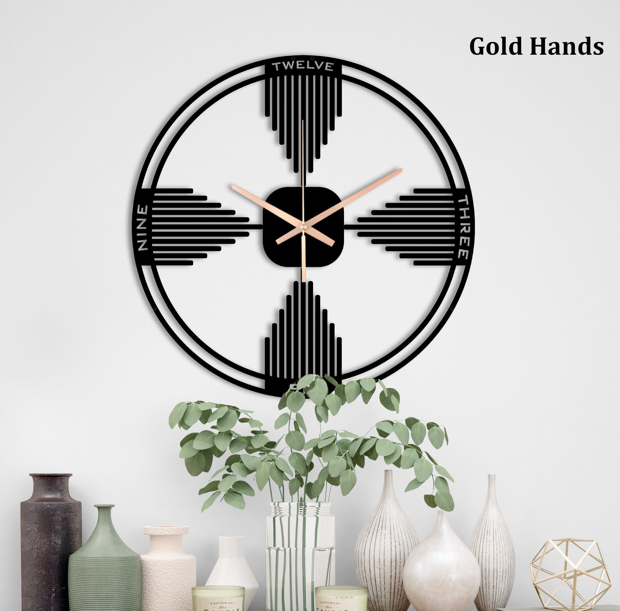 Minimalist Clock, Unique Wall Clock, Black Wall Clock, Oversized Wall Clock, Minimalist Livingroom Clock, Horloge Murale, Laser Cut Clock