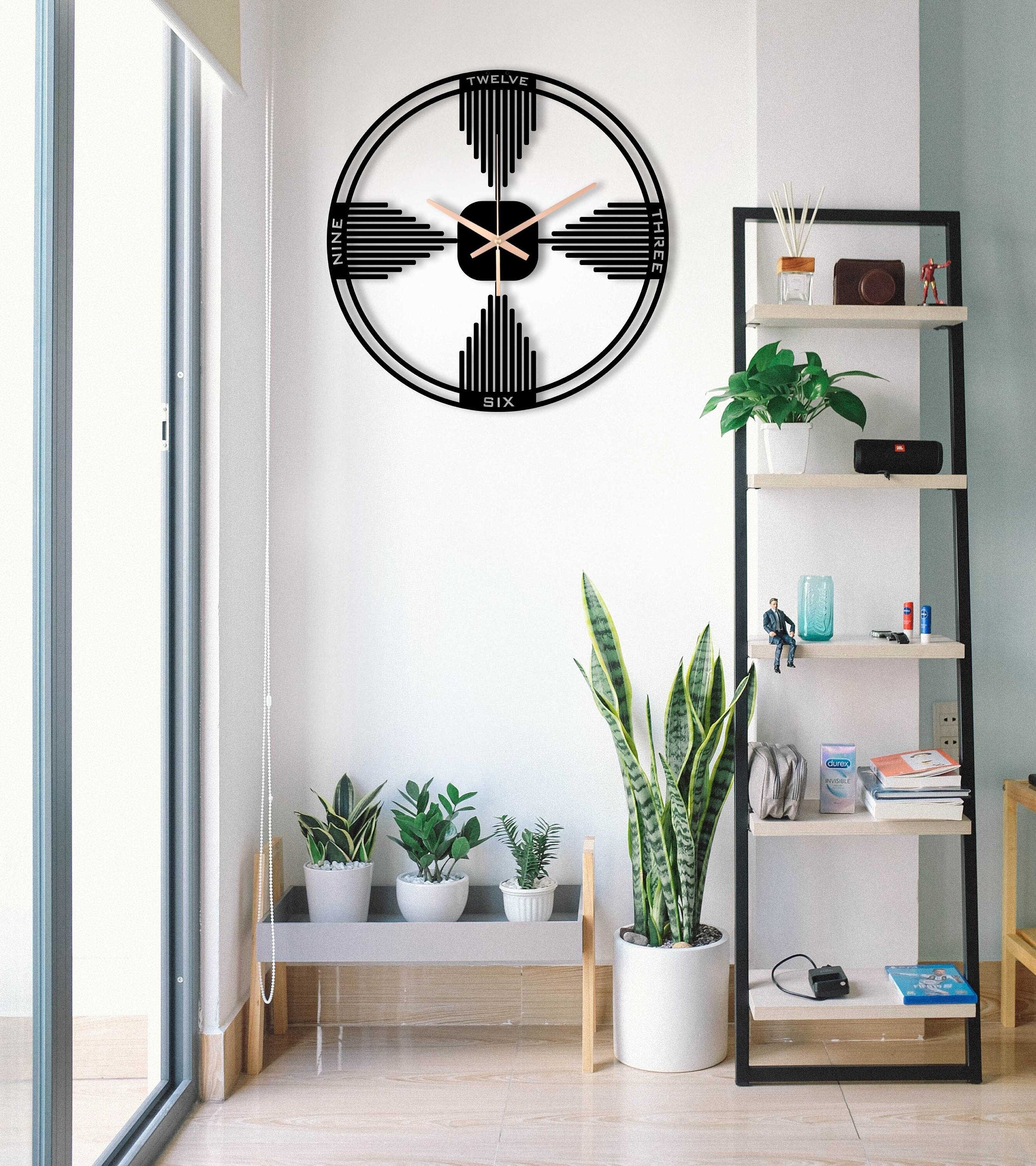 Minimalist Clock, Unique Wall Clock, Black Wall Clock, Oversized Wall Clock, Minimalist Livingroom Clock, Horloge Murale, Laser Cut Clock
