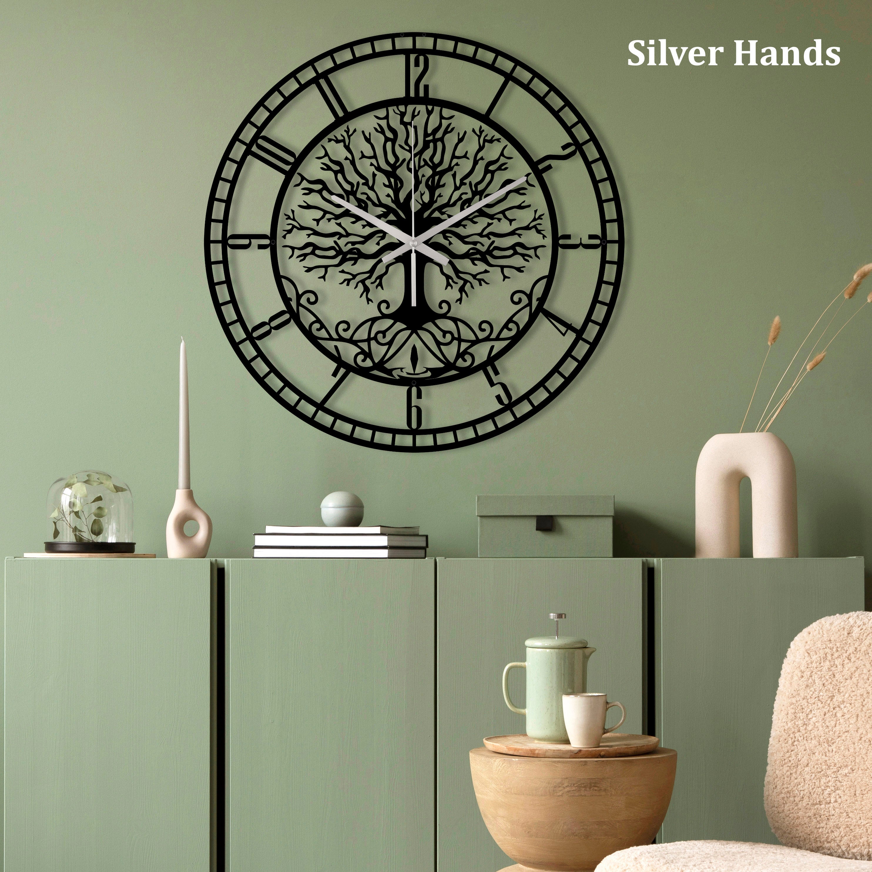 Large Tree Of Life Clock, Metal Wall Clock, Unique Wall Clock, Oversized Wall Clock, Living Room Wall Clocks With Numbers, Clocks For Wall