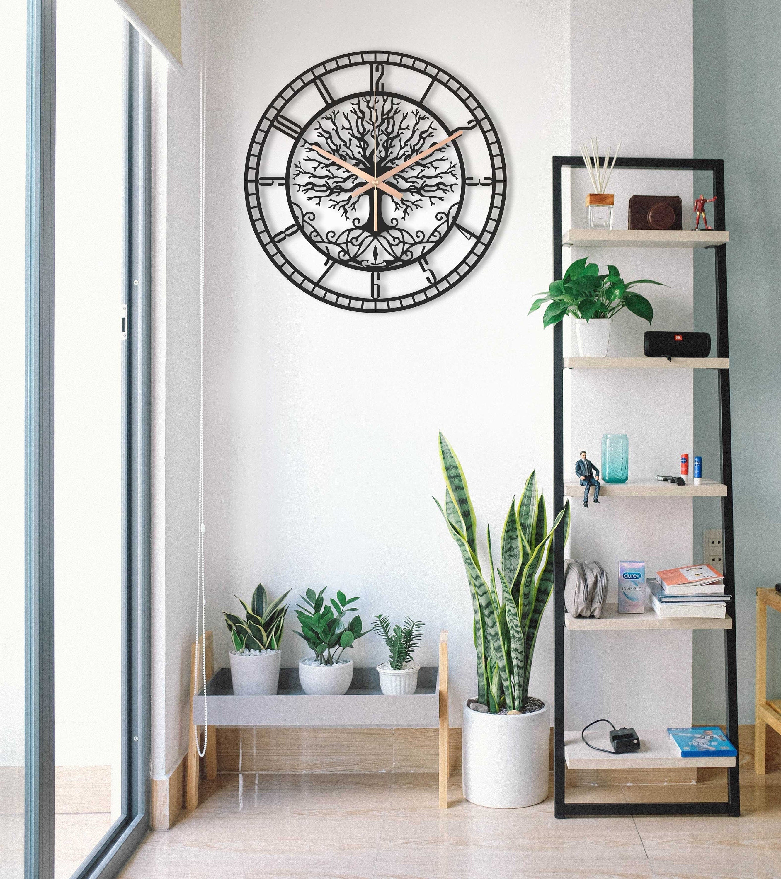 Metal Tree Of Life Clock, Oversized Wall Clock, Farmhouse Wall Clock, Unique Wall Clock, Silent Wall Clock, Big Wall Clock, Clocks For Wall