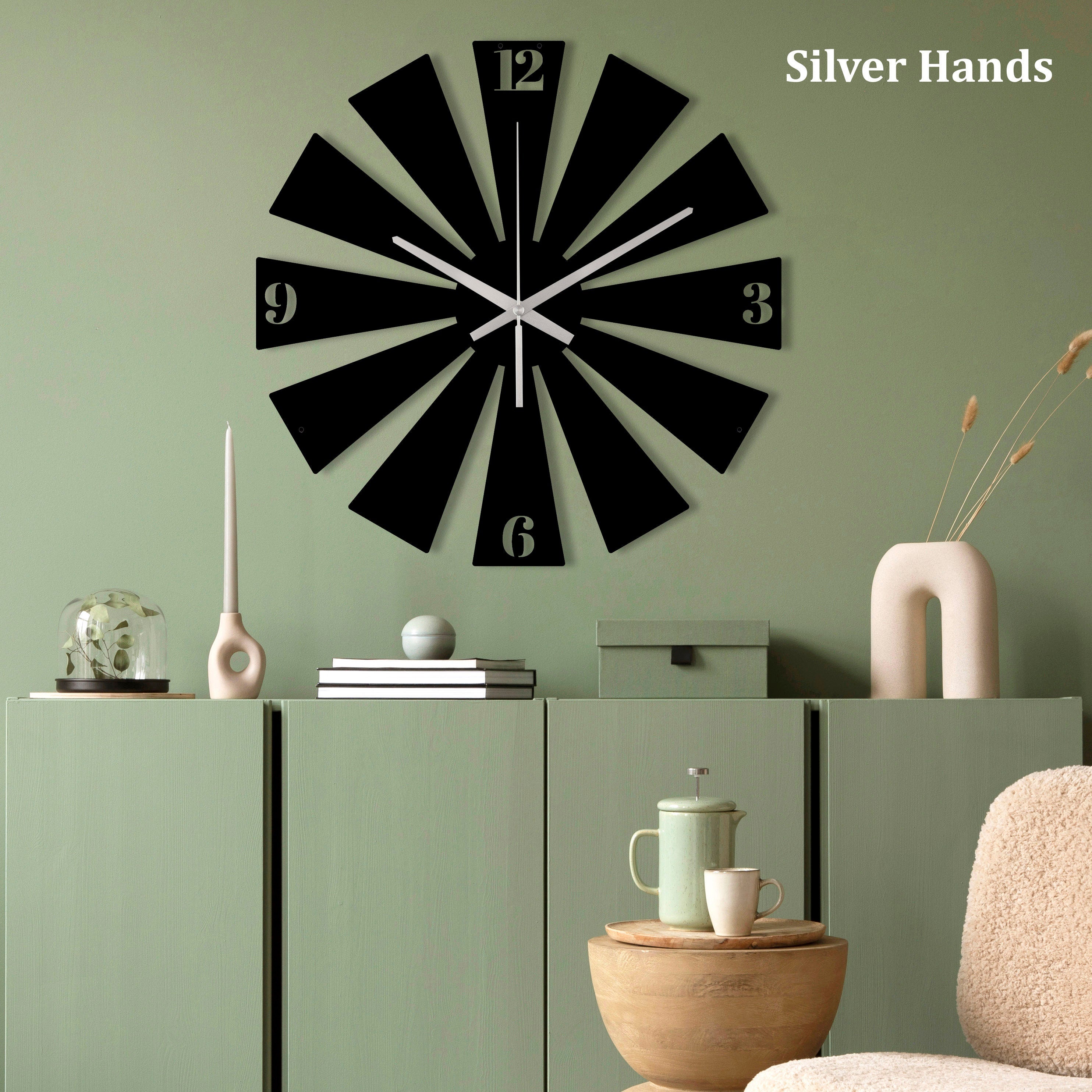 Wind Rose Clock, Oversized Wall Clock, Unique Wall Clock, Black Wall Clock, Small Game Room Clock, Sunburst Wall Clock, Laser Cut Clock