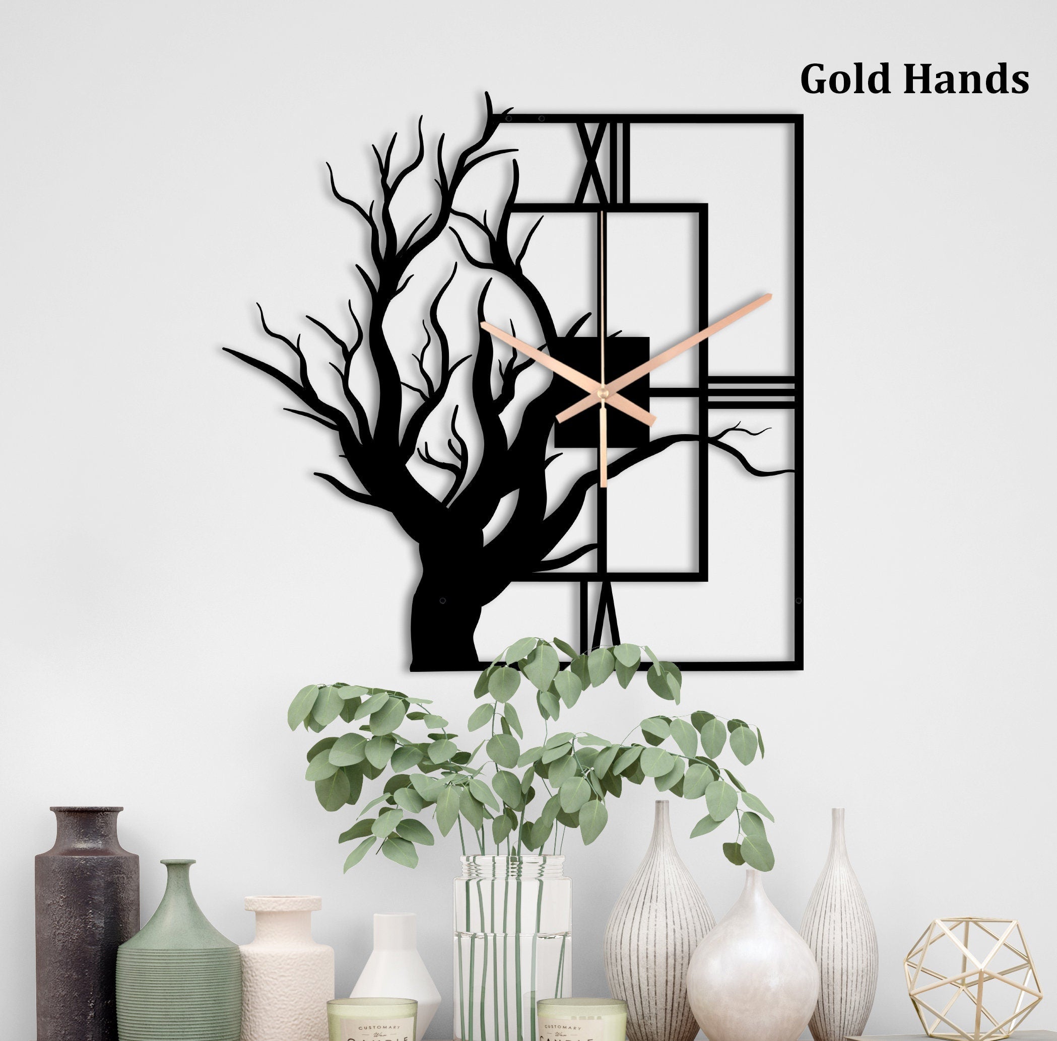 Tree Clock, Rectangle Wall Clock, Decorative Clock, Metal Wall Clock, Rectangular Wall Clock, Large Farmhouse Clock, Home Decor And Gifts