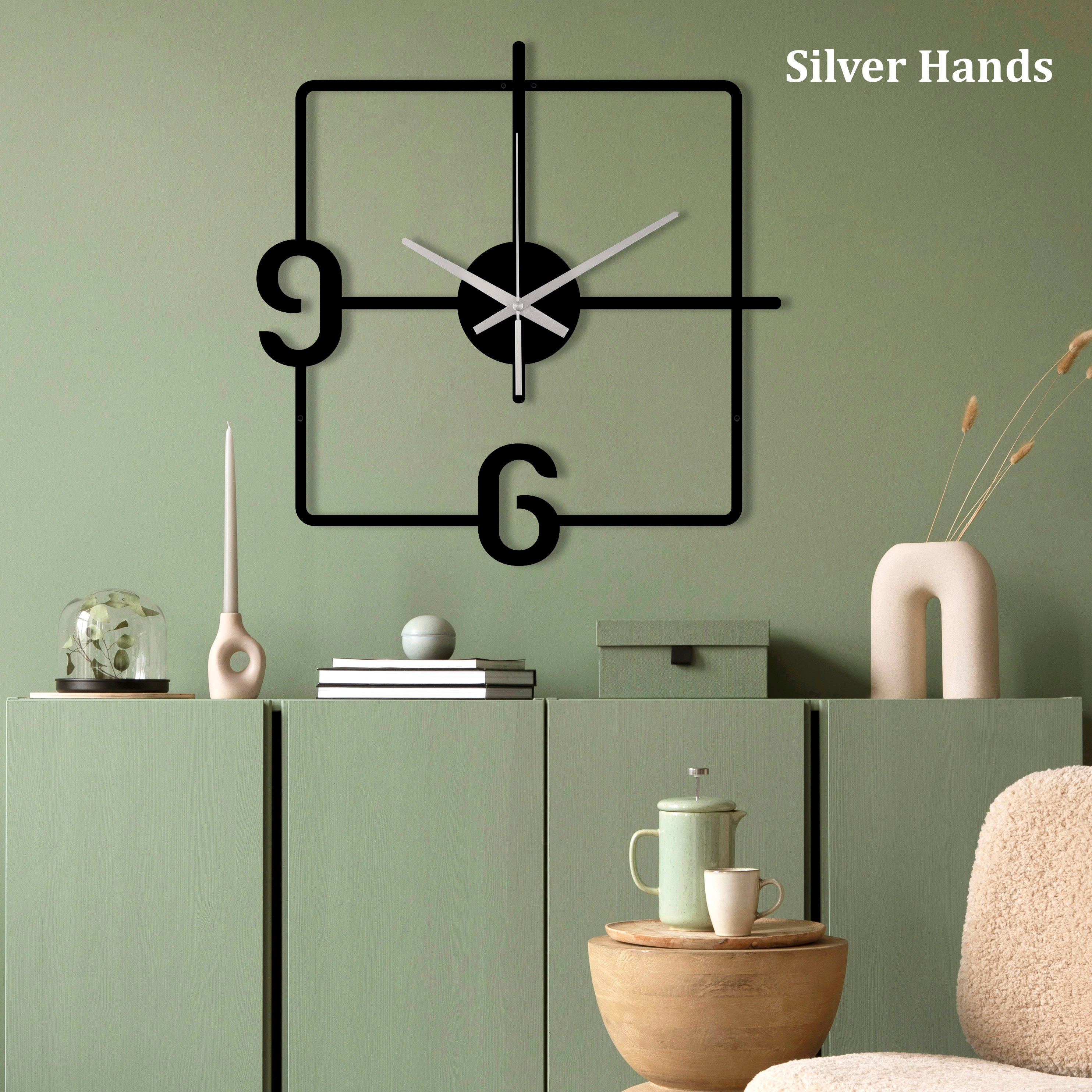 Large Square Wall Clock, Oversized Wall Clock, Unique Wall Clock, Minimalist Clock, Black Wall Clock, Metal Wall Clock, Silent Wall Clock