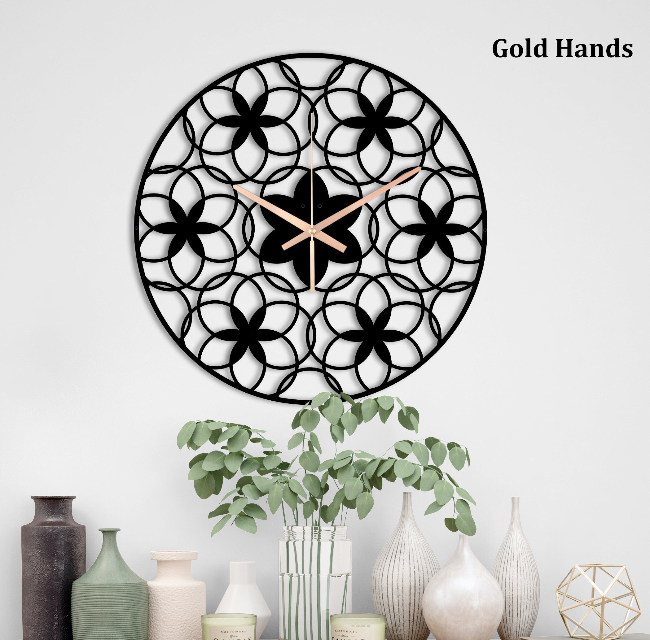 Flower of Life  Wall Clock, Sacred Geometry Metal Wall Clock, Yoga Studio Oversized Wall Clock, Mandala Wall Clock, Decorative Wall Clock