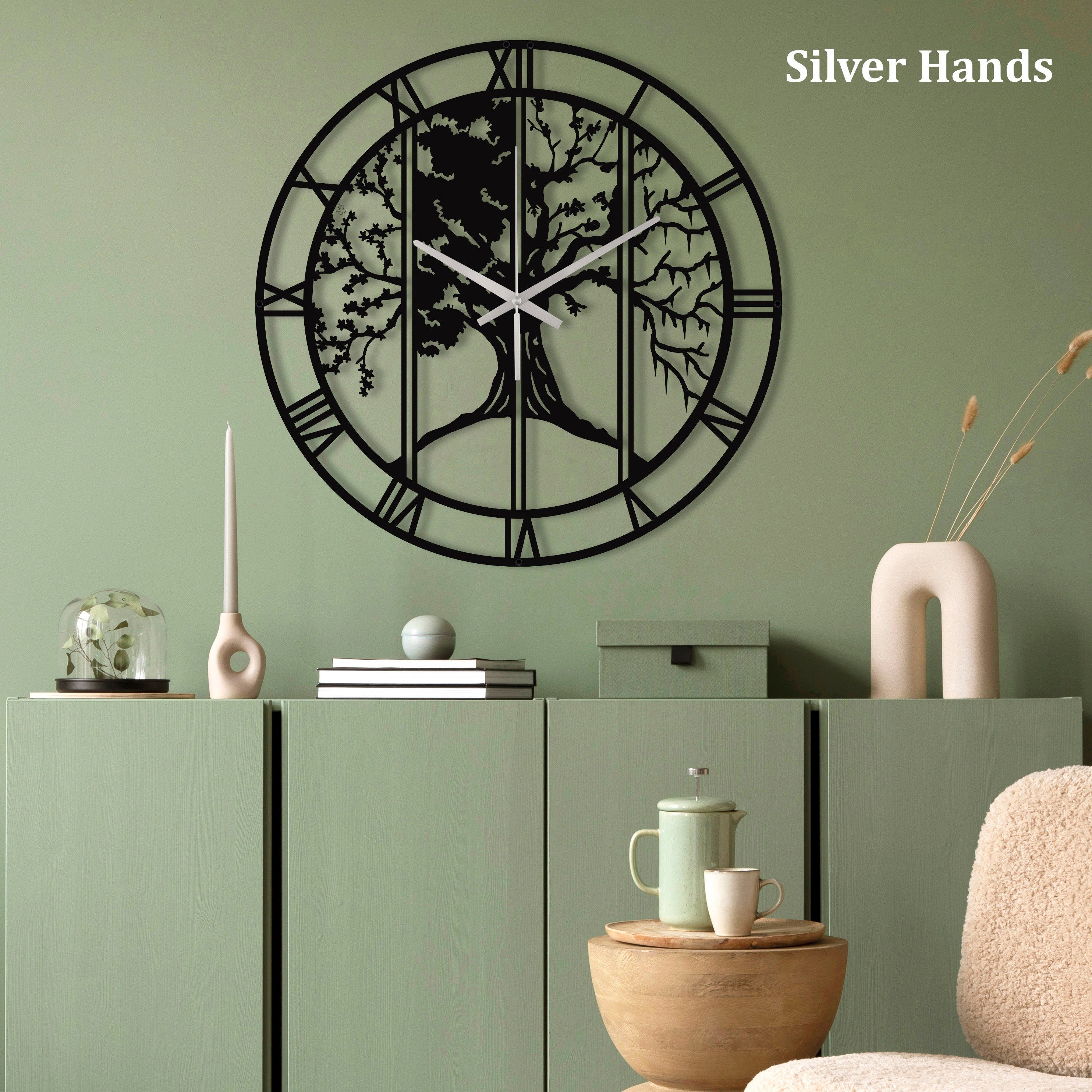 Tree Wall Clock, Large Tree Wall Clock, Black Tree Wall Clock, Small Metal Black Roman Numerals Wall Clock Farmhouse Waterproof Wall Clock