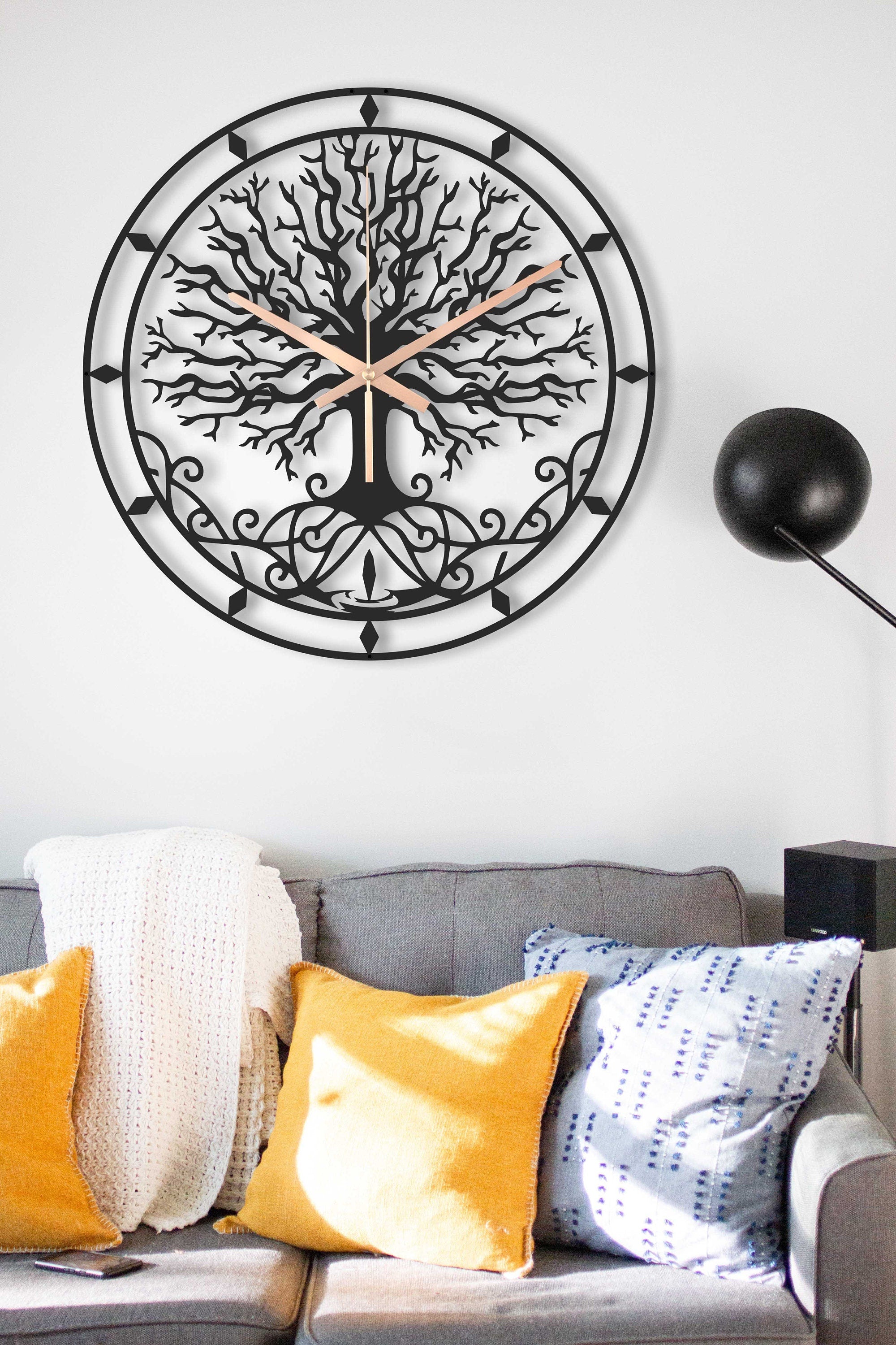 Tree Of Life Clock, Viking Tree Decorative Clock, Metal Wall Clock, Tree Large Outdoor Clocks, Silent Wall Hangings Clock, Laser Cut Clock