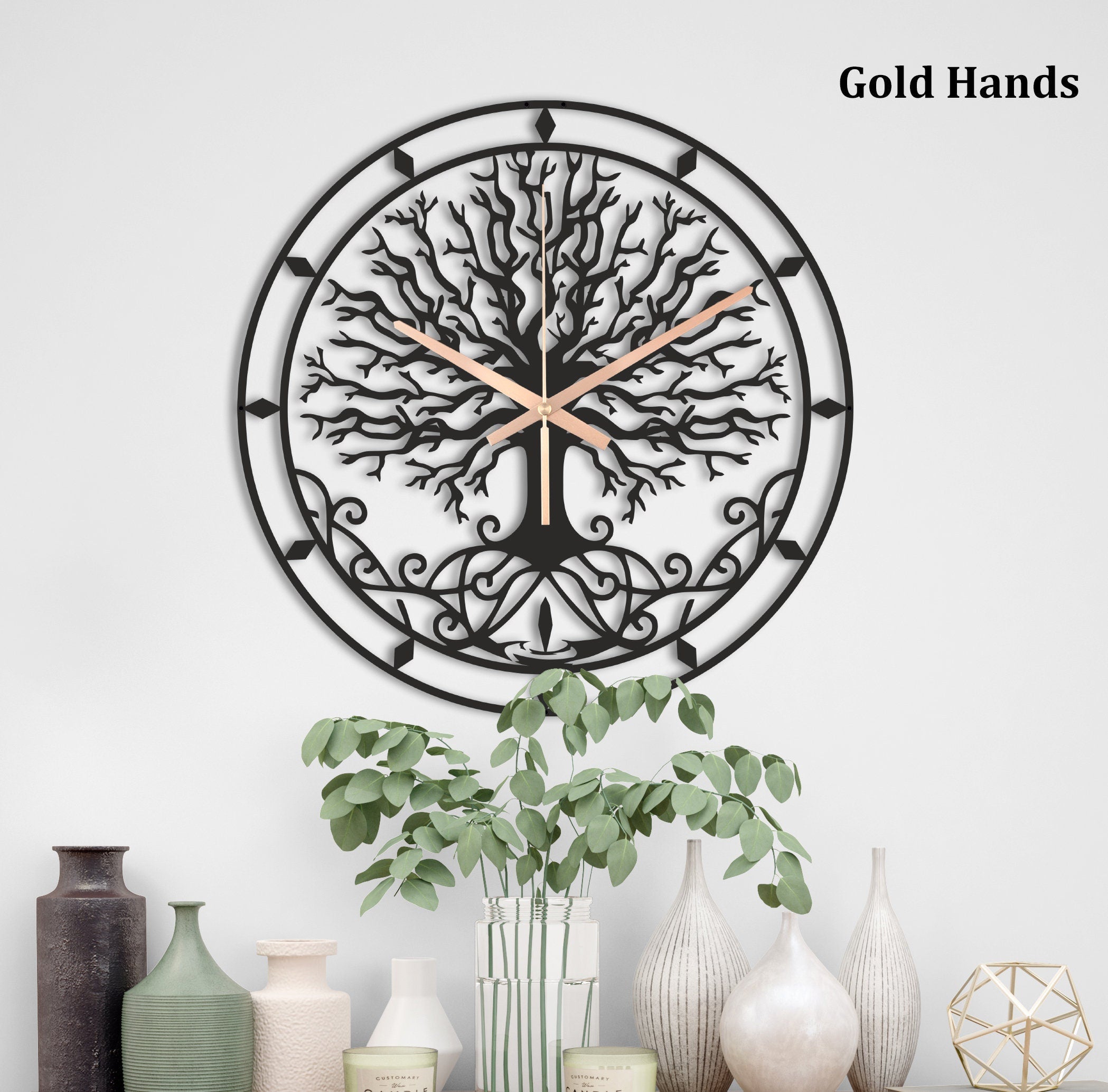 Tree Of Life Clock, Viking Tree Decorative Clock, Metal Wall Clock, Tree Large Outdoor Clocks, Silent Wall Hangings Clock, Laser Cut Clock