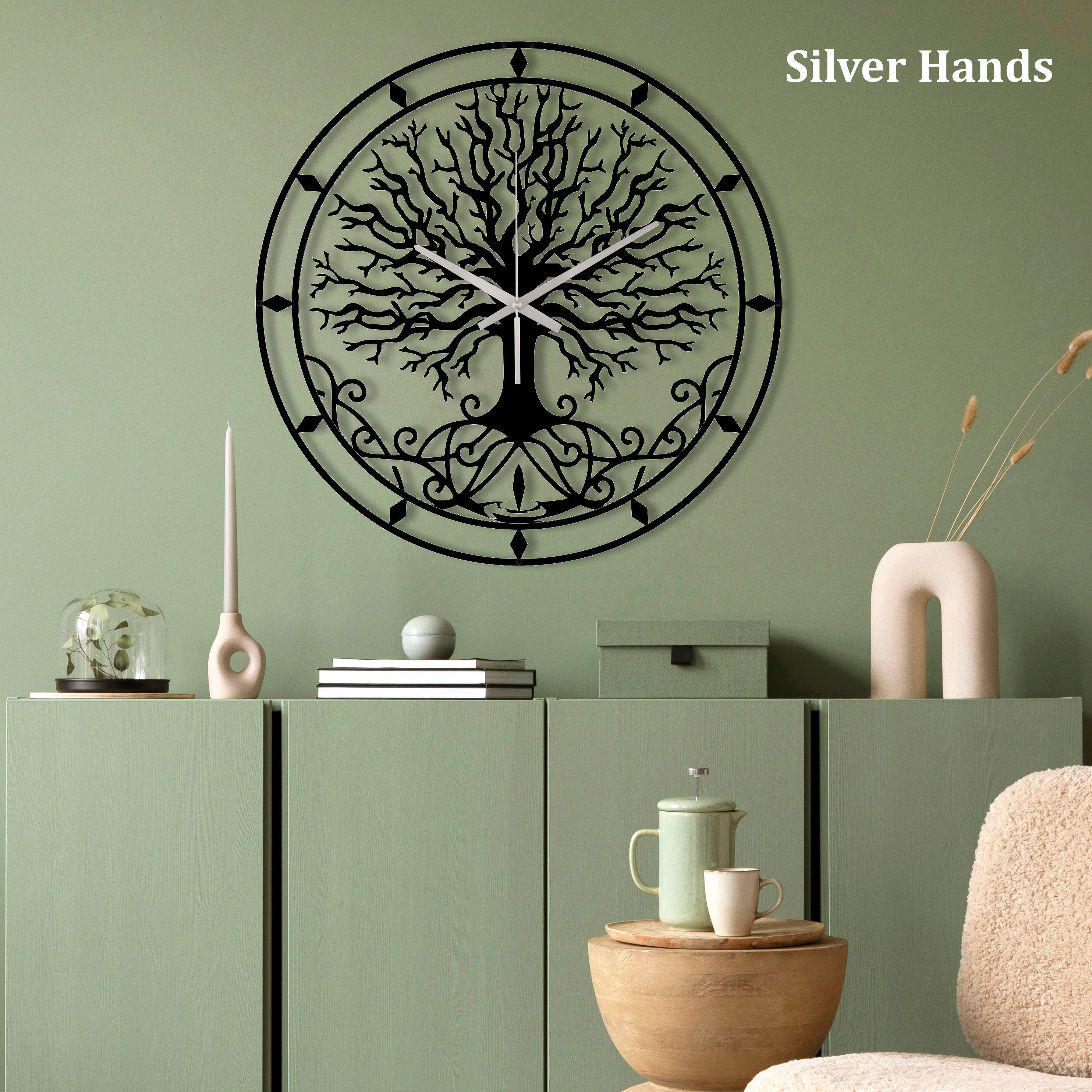 Tree Of Life Clock, Viking Tree Decorative Clock, Metal Wall Clock, Tree Large Outdoor Clocks, Silent Wall Hangings Clock, Laser Cut Clock