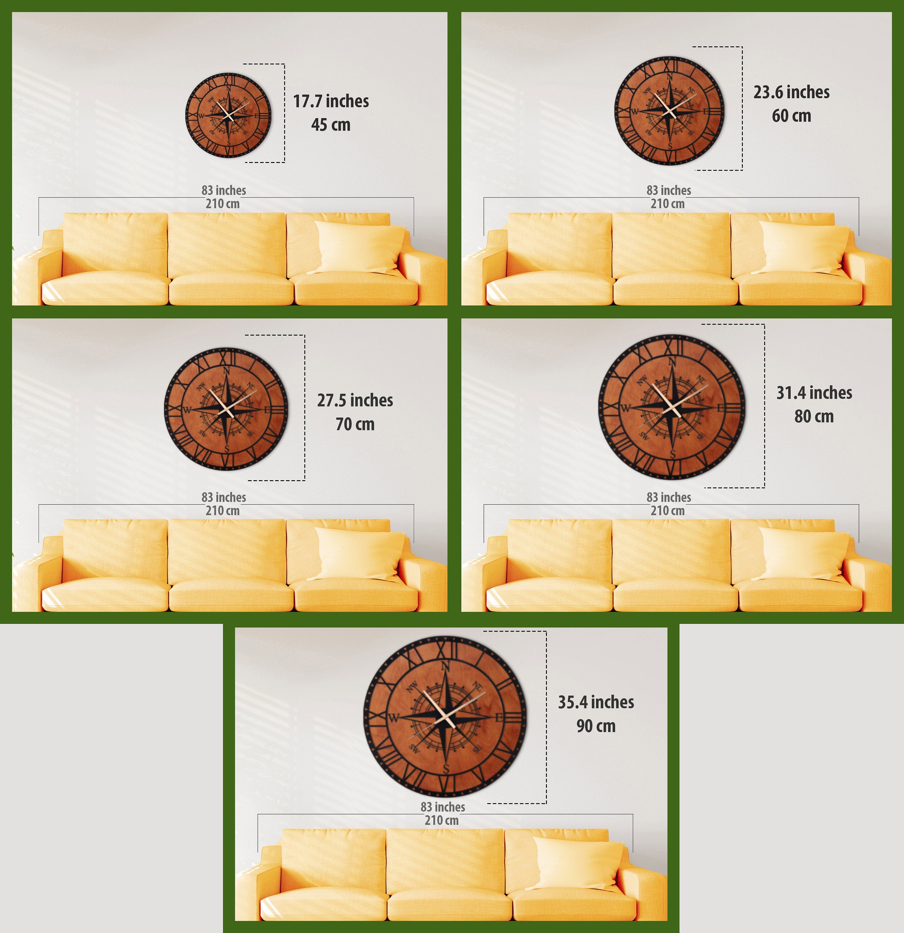Wooden Metal Wall Clock, Compass Wall Clock, Silent Wall Clock, Oversized Wall Clock, Unique Wall Clock, Small Clock For Wall Home Decore