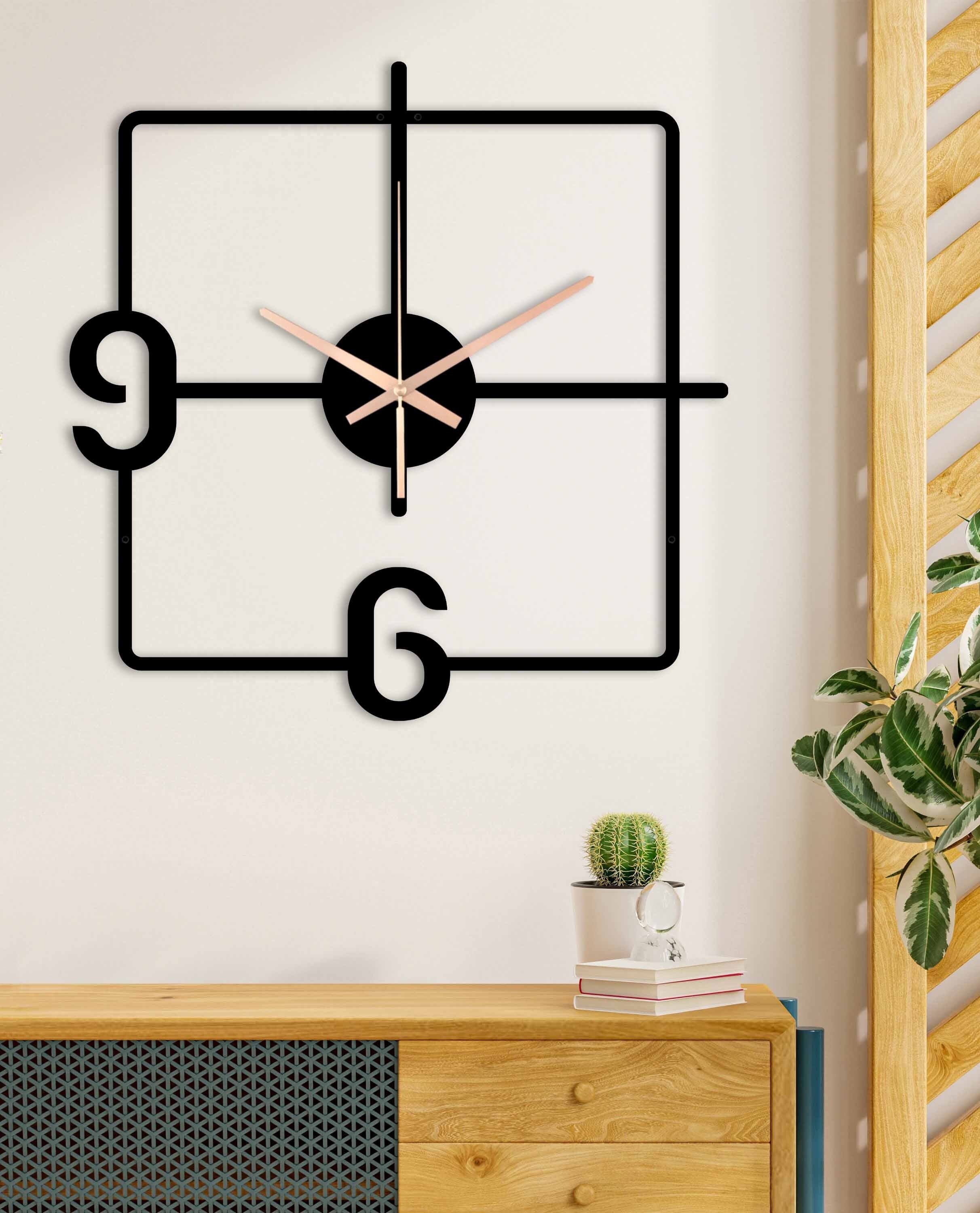Large Square Wall Clock, Oversized Wall Clock, Unique Wall Clock, Minimalist Clock, Black Wall Clock, Metal Wall Clock, Silent Wall Clock