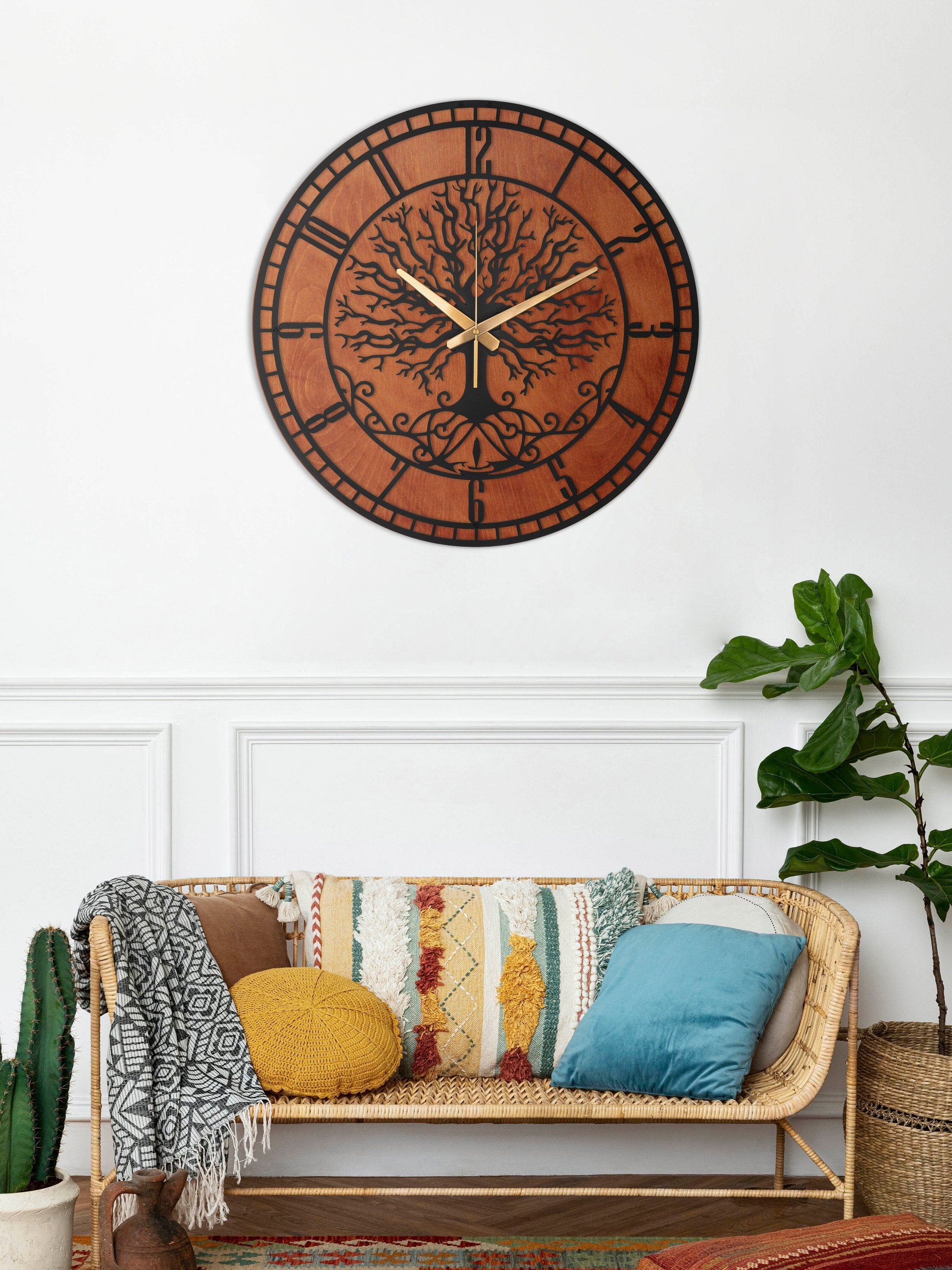 Metal And Wood Clock, Tree Of Life Clock, Oversized Wall Clock, Farmhouse Wall Clock, Unique Wall Clock, Big Wall Clock, Clocks For Wall