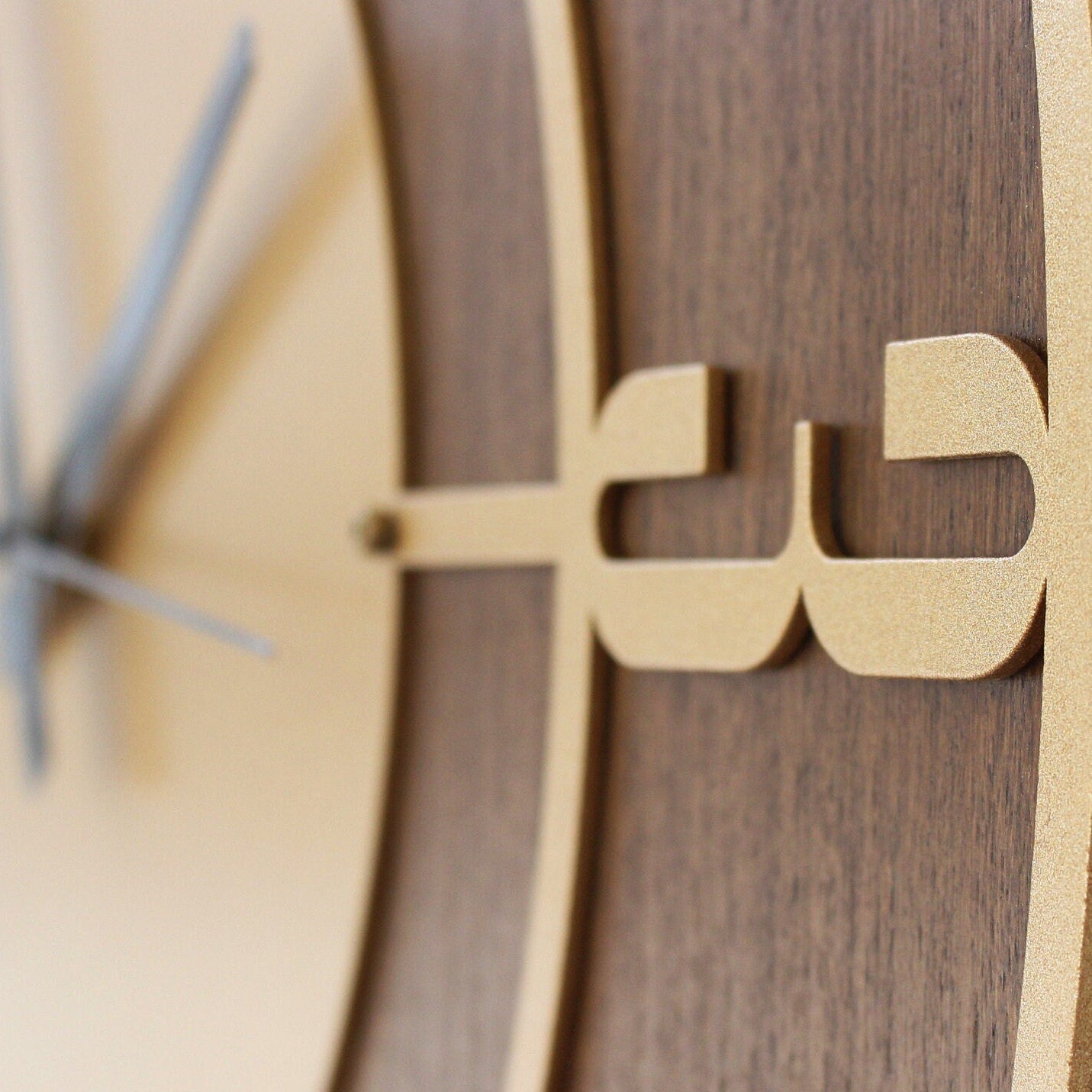 Gold Wall Clock, Metal And Walnut Wood Clock, Silent Wall Clock, Oversized Wall Clock, Farmhouse Clock, Unique Wall Clock, Clocks For Wall